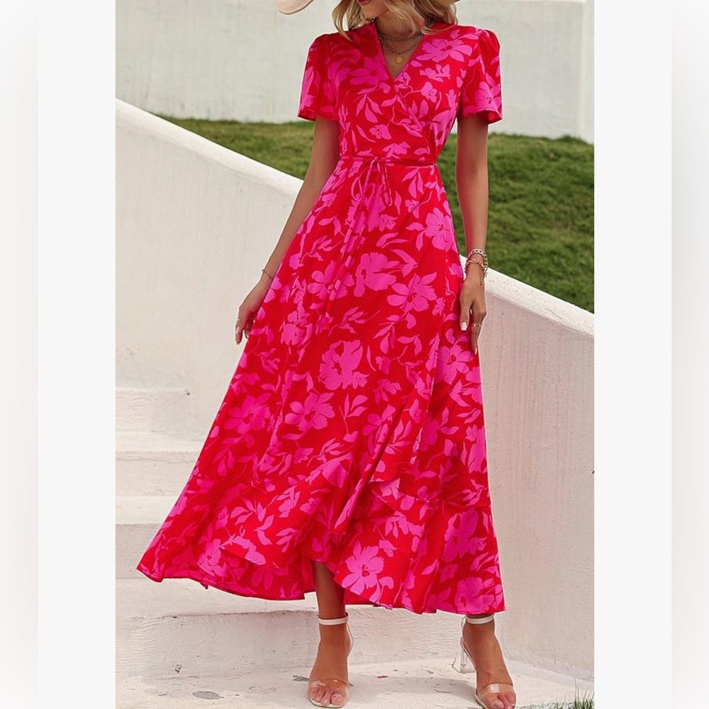 Elegant Fuchsia Floral Maxi Dress